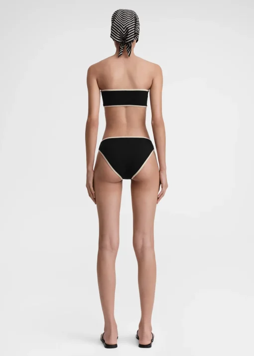 Stripe edge strapless bikini top black