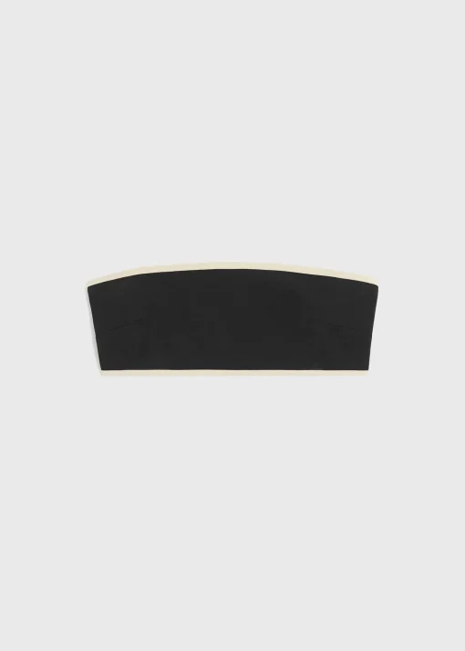 Stripe edge strapless bikini top black