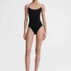 Stripe edge swimsuit black
