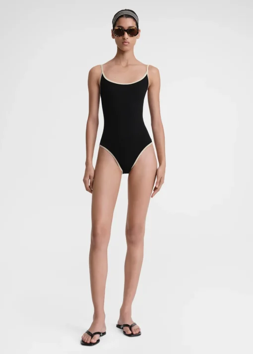 Stripe edge swimsuit black