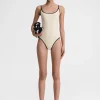Stripe edge swimsuit light hay