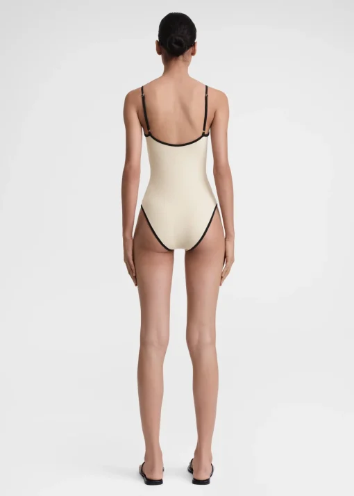 Stripe edge swimsuit light hay