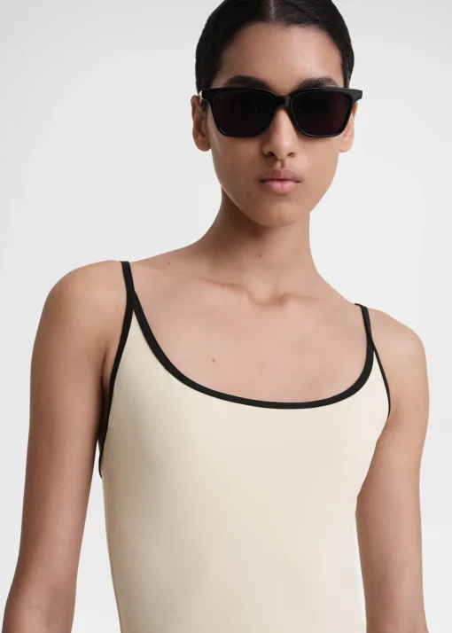 Stripe edge swimsuit light hay