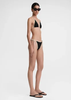 Stripe tie bikini top black