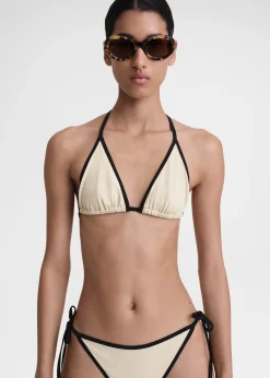 Stripe tie bikini top light hay