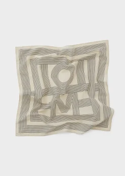 Striped monogram cotton silk scarf crème