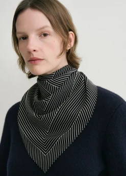 Striped monogram silk scarf black