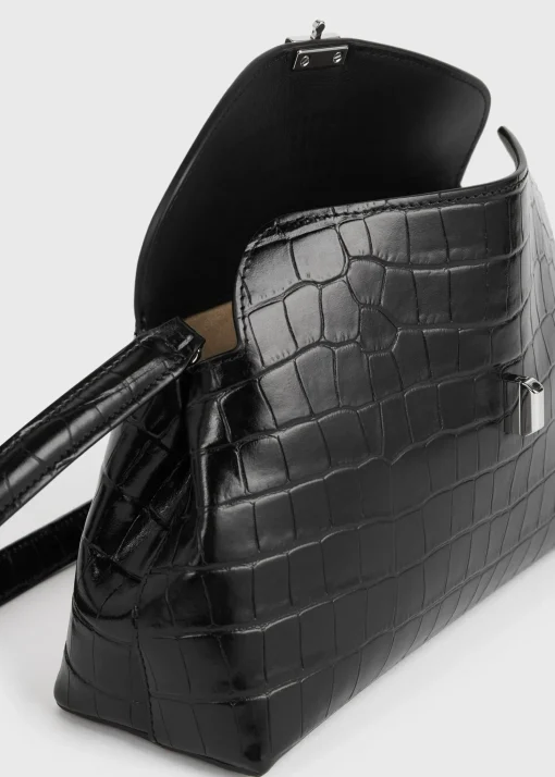 T-Lock croco-embossed clutch black