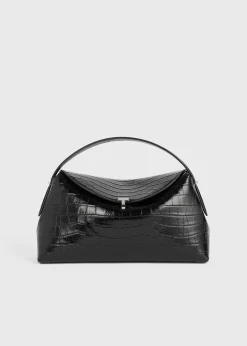 T-lock croco-embossed top handle black