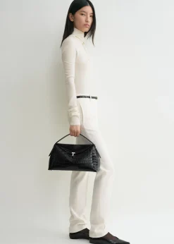 T-lock croco-embossed top handle black