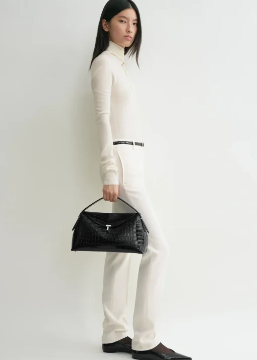 T-lock croco-embossed top handle black