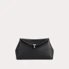 T-Lock grained-leather clutch black