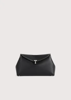 T-Lock grained-leather clutch black