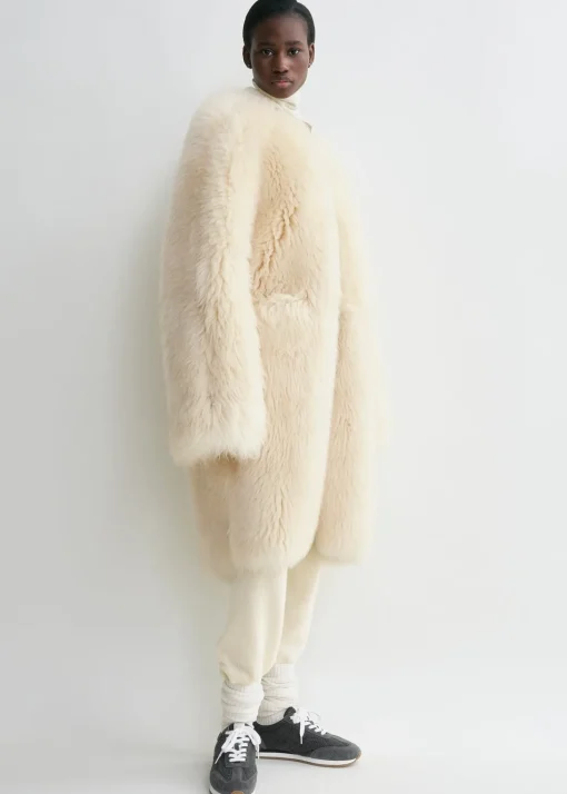 Two-way shearling coat cream/caramel