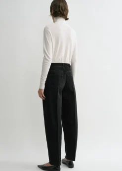 Wide tapered leg denim faded black