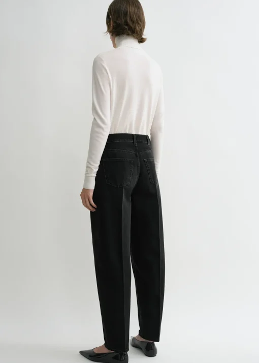 Wide tapered leg denim faded black