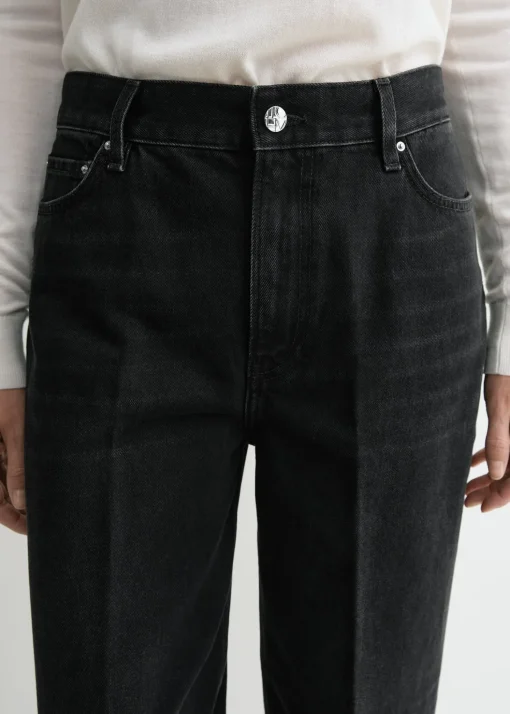 Wide tapered leg denim faded black