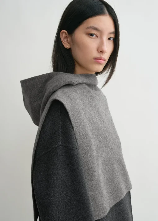 Wool cashmere hoodie bib grey melange