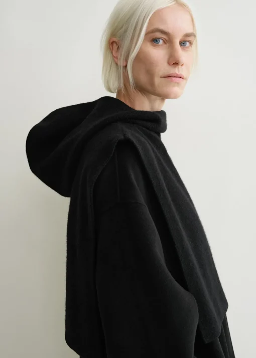 Wool cashmere hoodie bib black