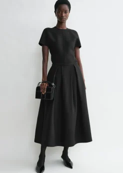 Wool silk twinflower skirt black