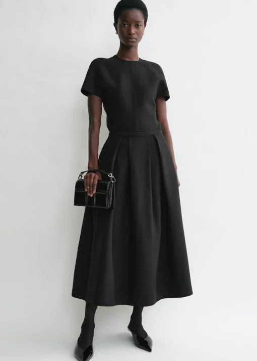 Wool silk twinflower skirt black